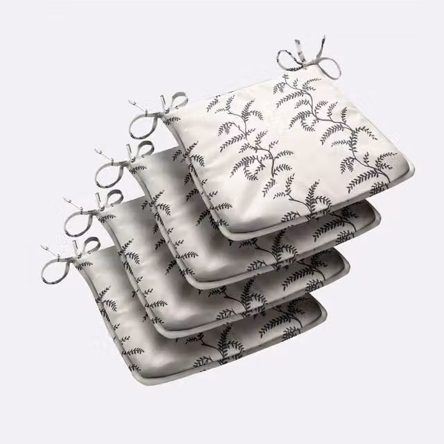 Luxury Living Linen Fern Trapezoid Outdoor Seat Pad in Grey and White, 4 Pack – 1