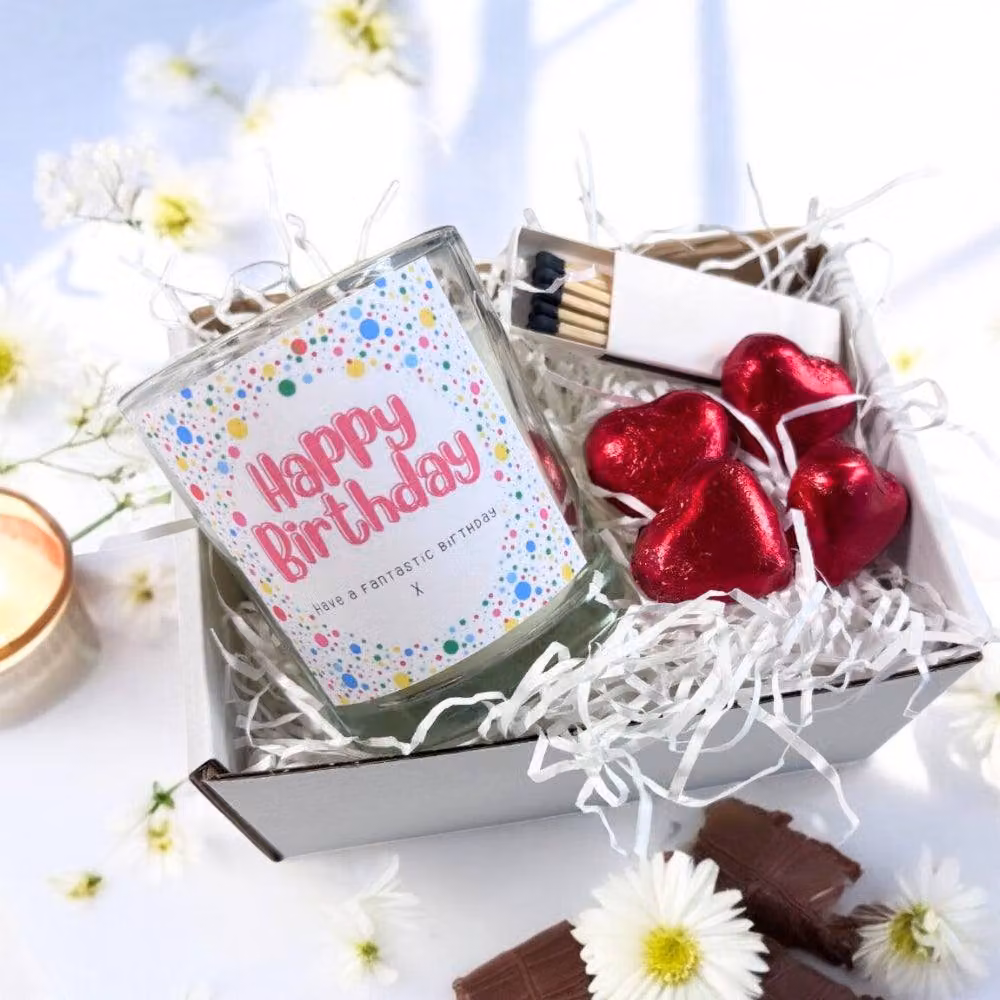 Aye Do Gifts Personalised Happy Birthday Dotted Tealight Candle Gift Set in White and Multicolour – 2