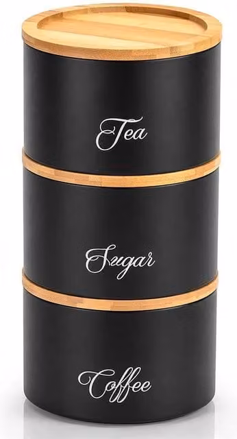 SPETLEK Stackable Airtight Tea, Coffee and Sugar Canisters with Bamboo Lids, Black – 1