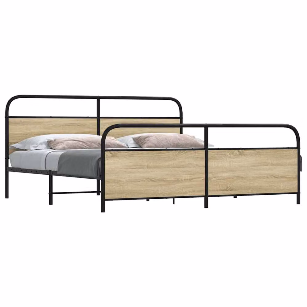Berkfield Home Metal Bed Frame in Sonoma Oak, Brown, W/D/H: 200 x 200 cm – 2