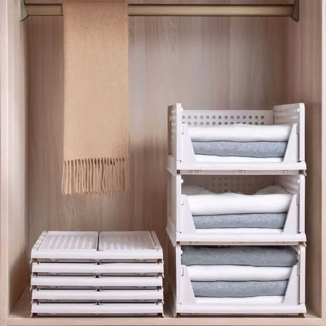 EONLION 4-Piece Set of Foldable and Stackable White Plastic Clothes Storage Boxes with Mesh Detail, Width: 60 cm – 1