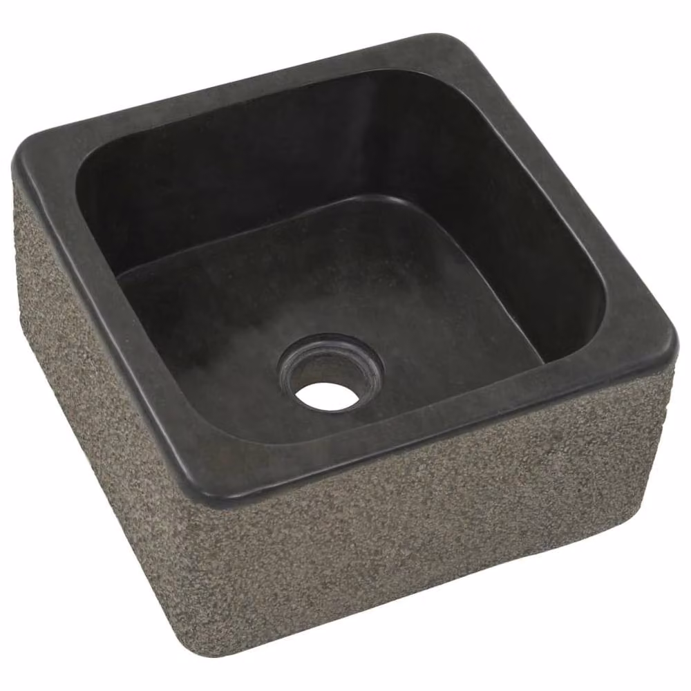 Berkfield Square Natural Stone Home Sink in Black, W/D/H: 30 x 30 x 15 cm – 2