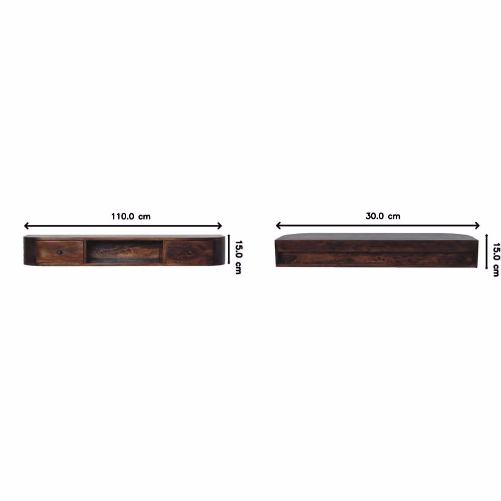 STILVORA Classic Wall-Mounted Mango Wood Console Table with 2 Drawers in Brown – 2