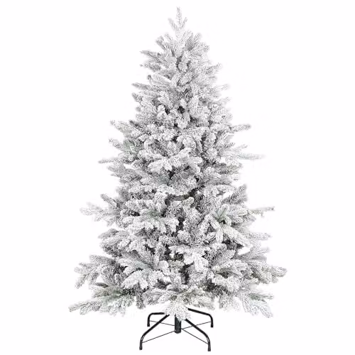 HOMCOM 5ft Snow Flocked Green Christmas Tree with Realistic Tips and Metal Stand