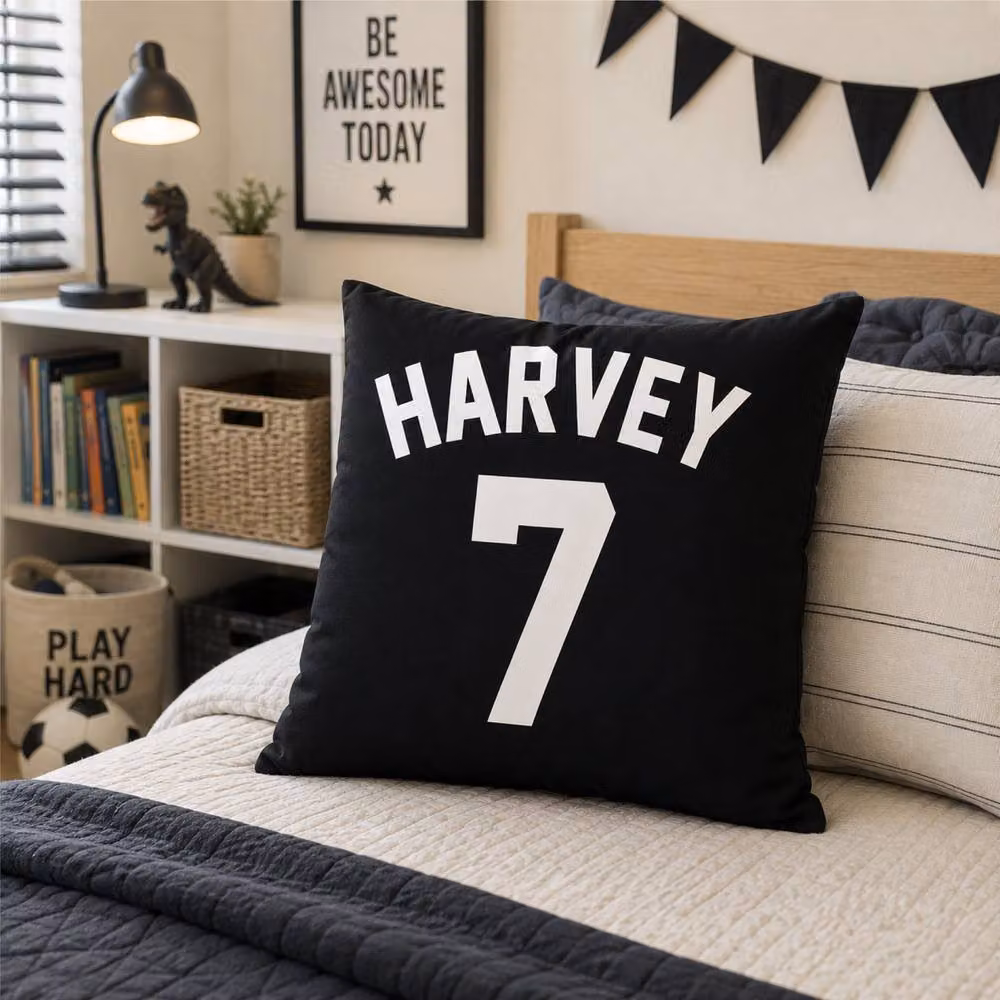 60 SECOND MAKEOVER Personalised Football Cushion Cover, Black, W/D/H: 40.64 x 40.64 x 40.64 cm – 2