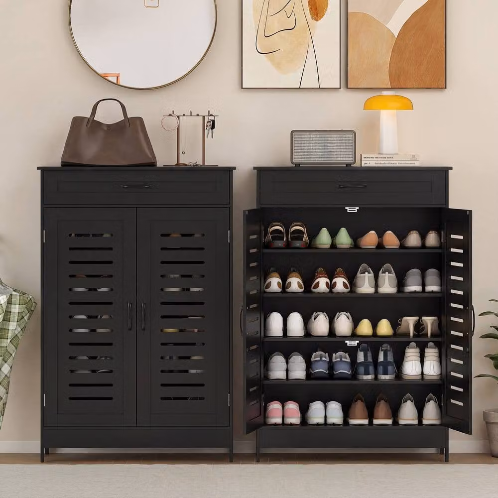 STILVORA Modern Black Matt Shoe Cabinet with Drawer and Hinged Doors – 7