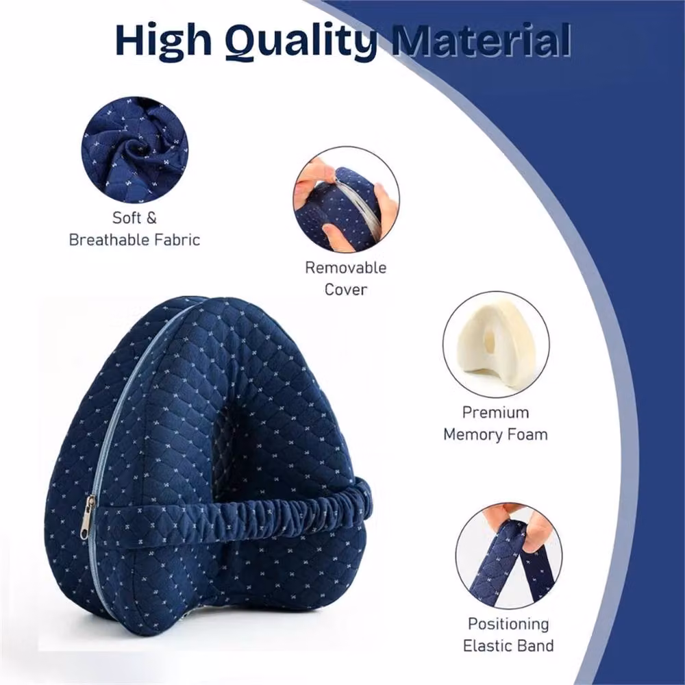 Nordara ONESAVE Alignment Pillow in Navy Blue with Contoured Memory Foam for Side Sleeping and Knee Leg Support – 4