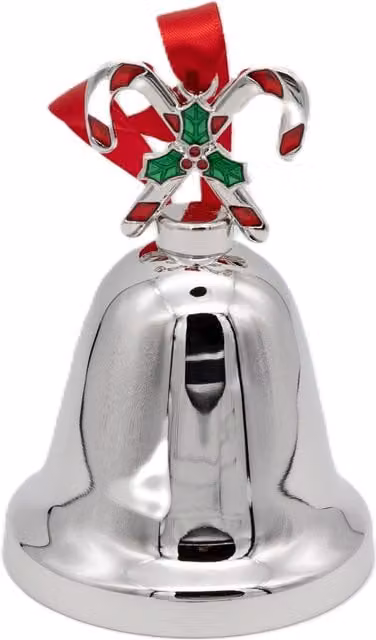 Silver Editions Jingle Bell and Candy Cane Metallic Silver Christmas Pendant
