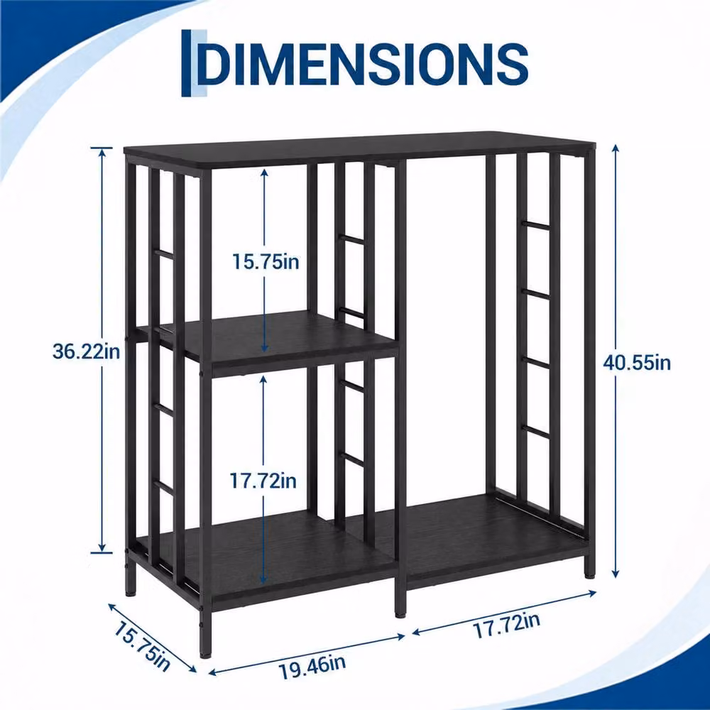 London Boutique 3-Tier Baker's Rack, Black Coffee Bar and Microwave Stand with Adjustable Shelves – 5