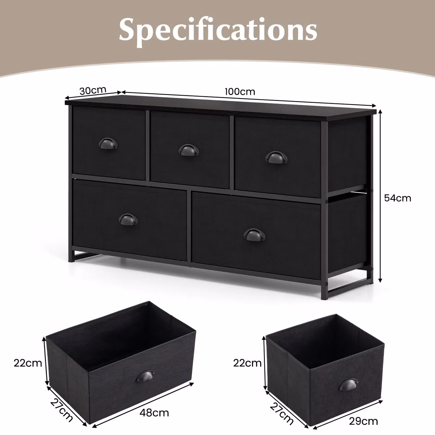 Costway 2-Tier Fabric Storage Organizer Chest of Drawers with 5 Baskets in Black – 4
