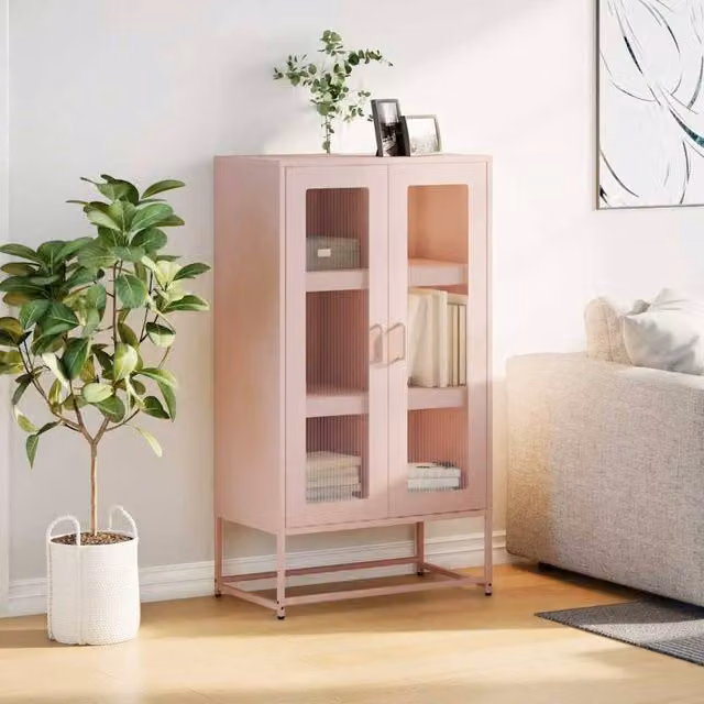 Berkfield Home Pink Steel Highboard, W: 68 cm, D: 39 cm, H: 123 cm – 1