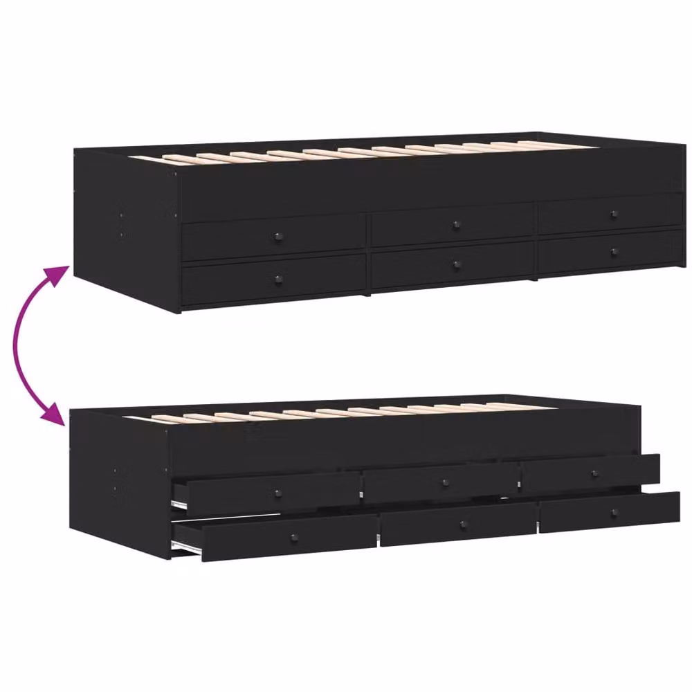 Berkfield Home Small Single Daybed with Drawers in Black, W: 75 cm, L: 190 cm – 5
