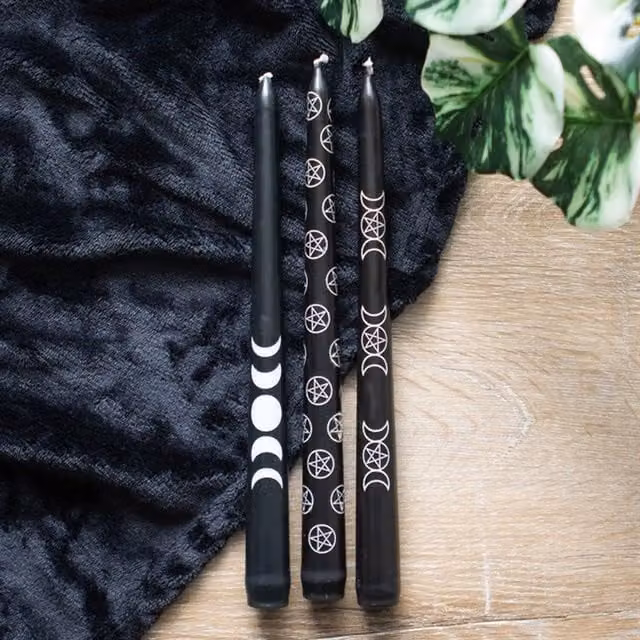KDMK Mystical Taper Candle Set with Enchanting Designs in Black