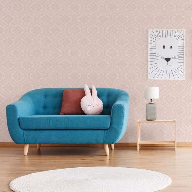 SK Filson Classic Floral Abstract Washable Wallpaper Roll in Gold, Blue and Pink