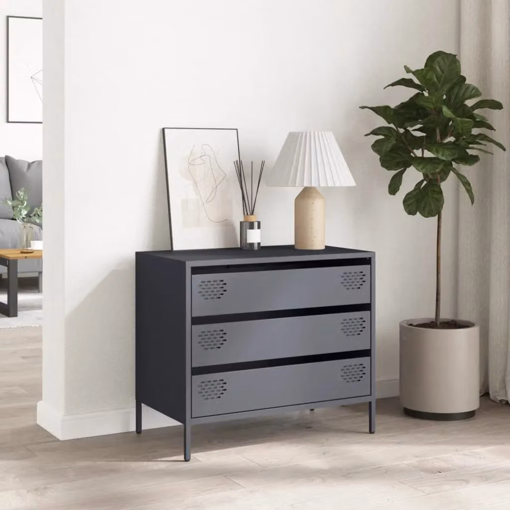 Berkfield Home Anthracite Sideboard in Cold-rolled Steel, W/D/H: 68 x 39 x 58.5 cm – 2