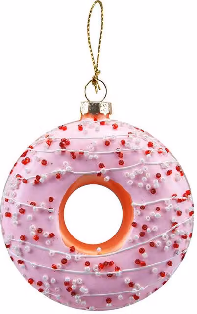 VFM e-Store Pink and White Glass Doughnut Christmas Hanging Ornament, W: 12 cm, H: 9 cm