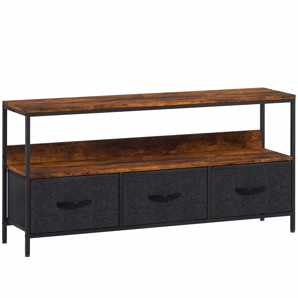 Wyld Haus Avasoro Industrial TV Storage Unit in Brown and Black with 3 Foldable Fabric Drawers, W: 120 cm, H: 56 cm, D: 29 cm – 2
