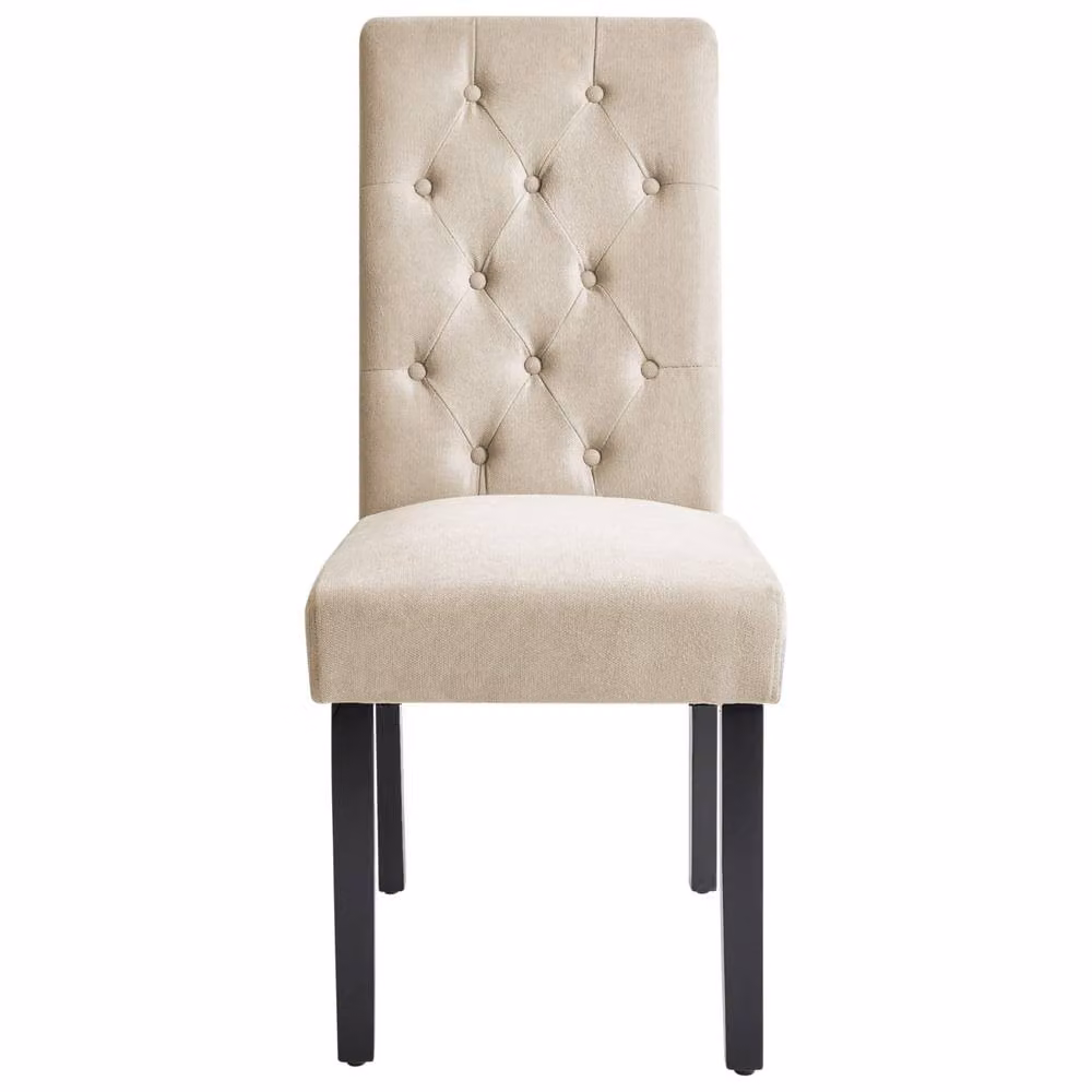 Wyld and Coco Set of 2 Sand Beige Fabric Dining Chairs with Black Pinewood Legs – 2