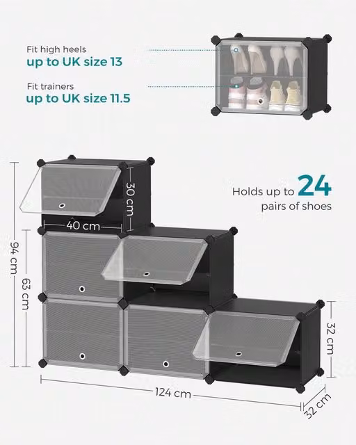 SONGMICS 6-Slot Interlocking Cube Shoe Rack in Black