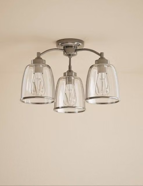 M&S Core Silver Glass and Metal Cylinder Multi Flush Ceiling Light