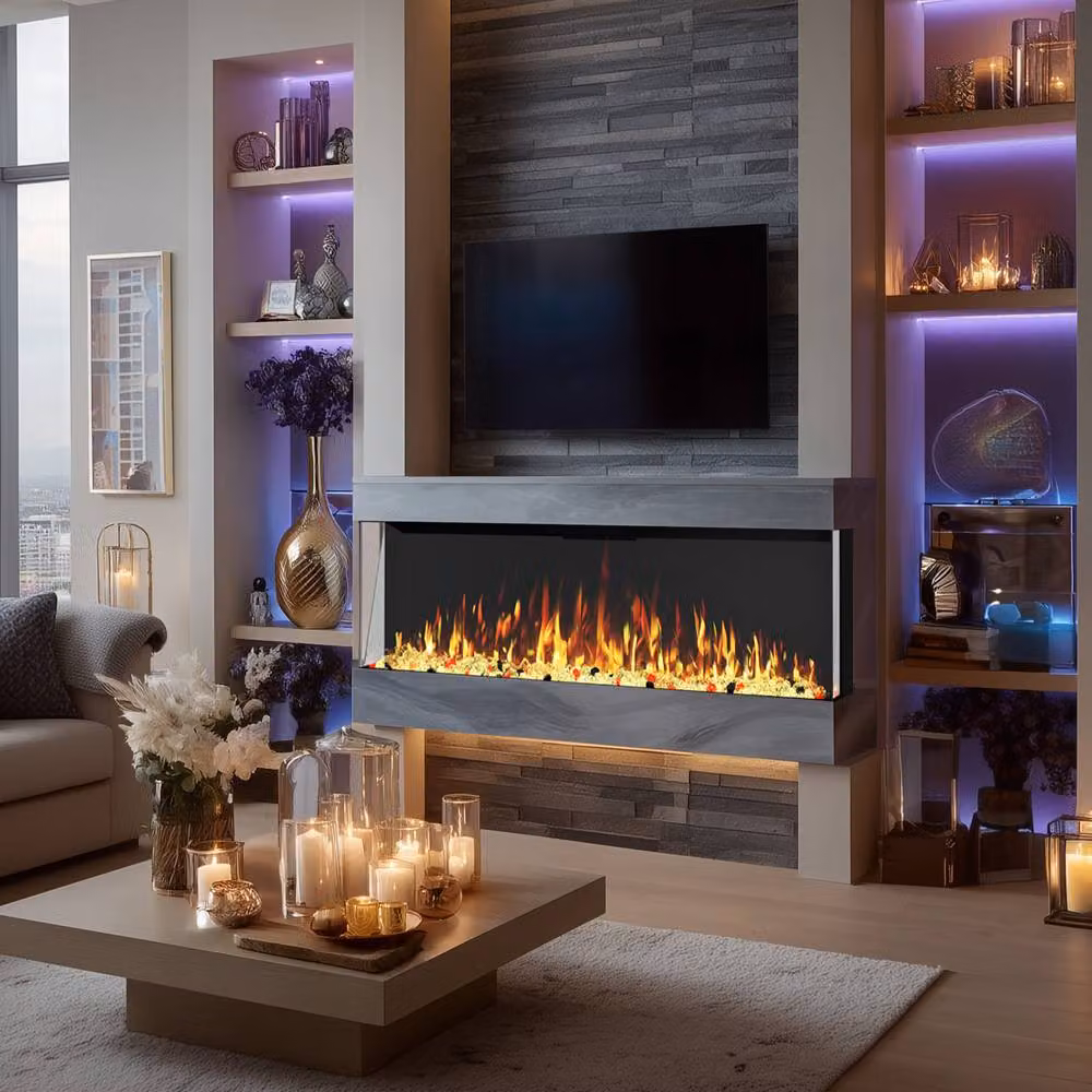 Omni-Burn 3-Side Electric Fireplace in Black with 13 Colours and 5 Speeds, W/D/H: 127 x 25.34 x 68 cm – 5