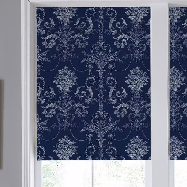 Laura Ashley Josette Translucent Floral Made to Measure Roller Blind in Midnight Blue