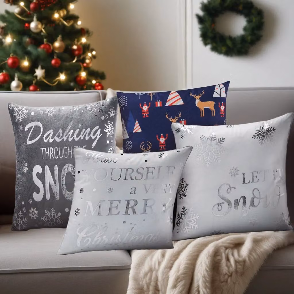 Luxury Living White Velvet Christmas Message Decorative Cushion Cover, W/D/H: 45 x 45 x 0 cm – 3