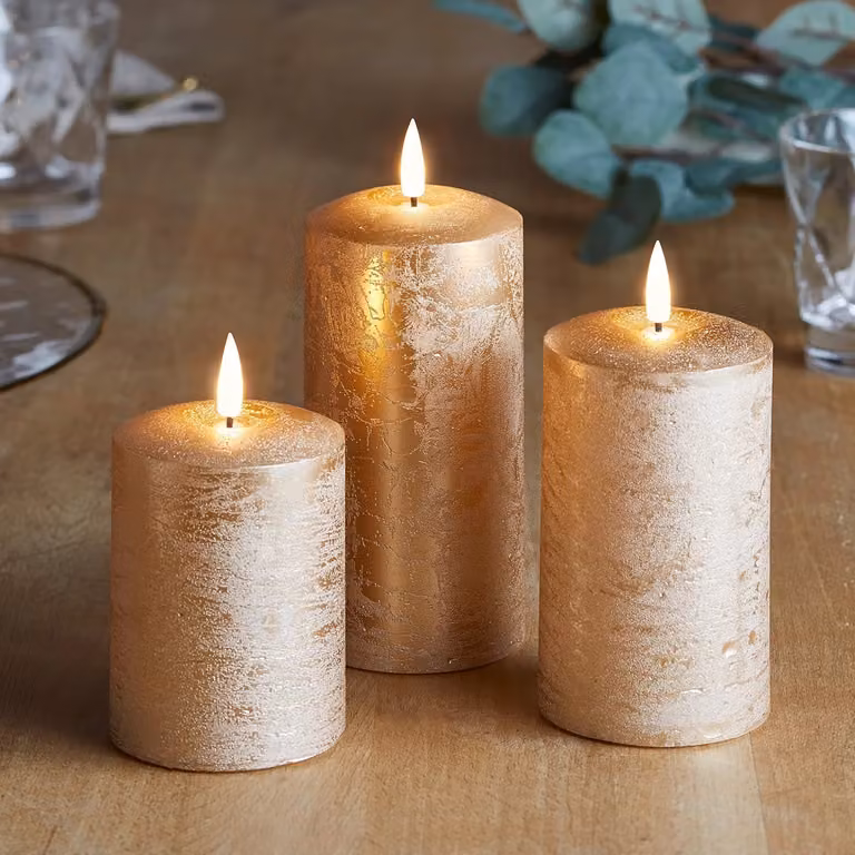 TruGlow® Copper and Gold Autumn LED Pillar Candle Trio with Remote Control and Flicker Effect
