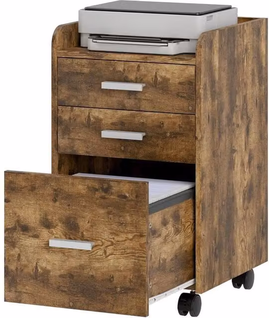 Nordara Mobile Filing Cabinet with 3 Drawers in Dark Brown, W: 50 cm, H: 70 cm, D: 40 cm – 1
