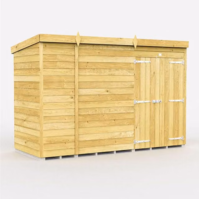 DIY Sheds Pent Shed with Double Doors in Green, Tanalised Pressure Treated Wood