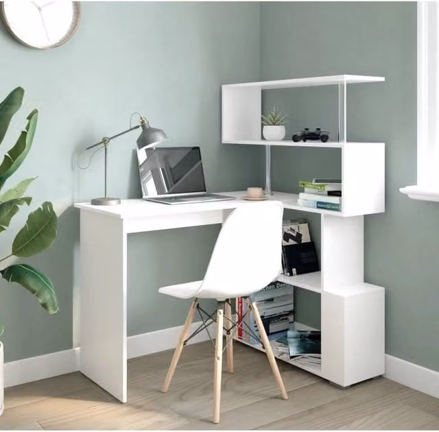 EONLION Modern L-Shaped Corner Computer Desk in White, W: 100 cm, H: 75.5 cm