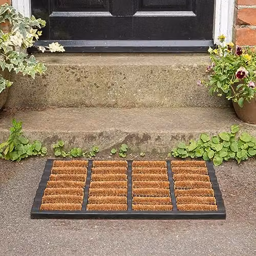 Nicola Spring Heavy Duty Scraper Door Mat, Brown and Multicolour Striped Coir and Rubber Non-Slip Mat, W: 60 cm, D: 40 cm, H: 1 cm – 2