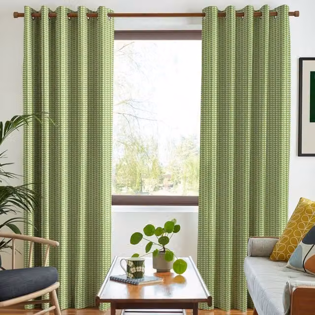 Orla Kiely Tiny Stem Made to Measure Blackout Cotton Eyelet Curtains in Green