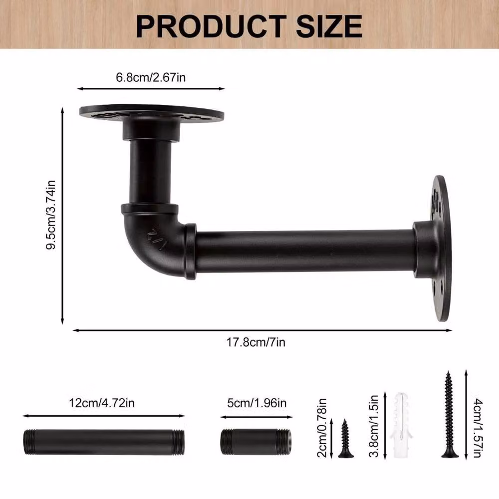 EONLION Industrial Black Metal Pipe Shelf Brackets for Wall Mounted Floating Shelves – 2
