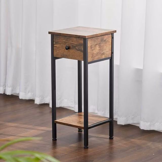 Livingandhome Minimalist Brown Wood Grain Particleboard Side Table with Shelf, W/D/H: 30 x 30 x 30 cm