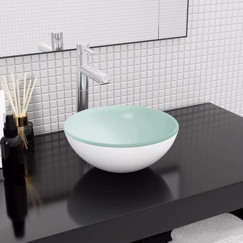 Berkfield Home Modern Round Tempered Glass Countertop Basin, White, W: 30 cm, H: 12 cm – 2