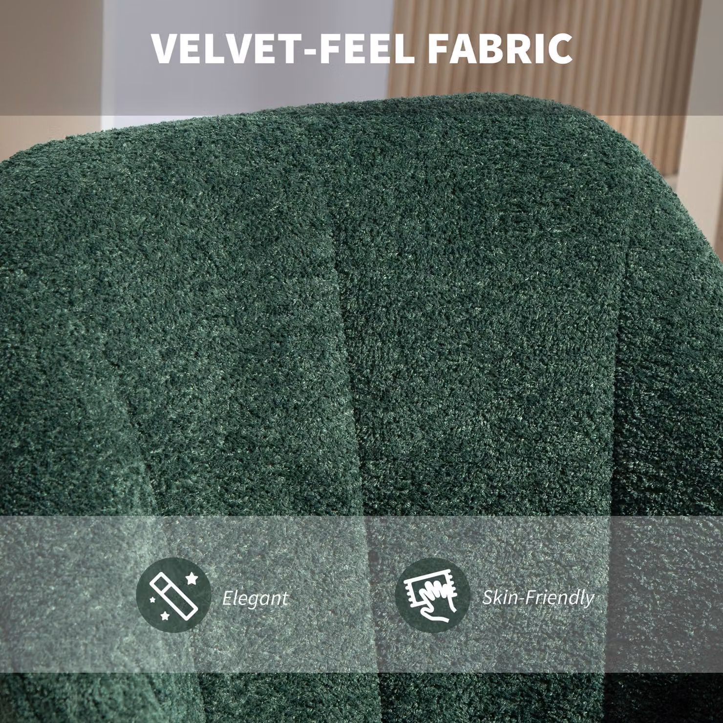 HOMCOM Modern Green Velvet Task Chair with Armrests and Castors – 3