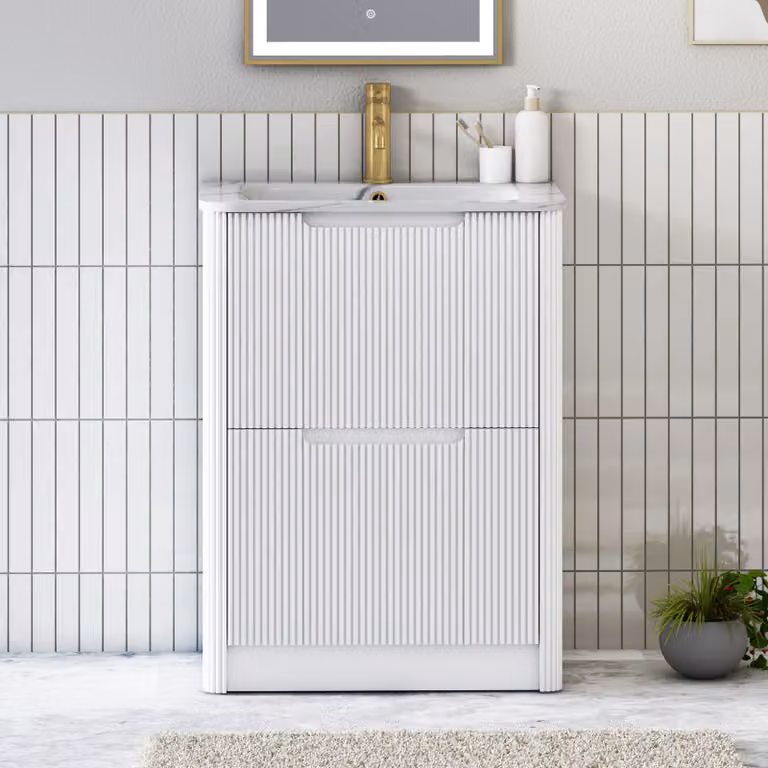 Royal Bathrooms Avenza Fluted 2 Drawer Floor Standing Vanity Unit in White