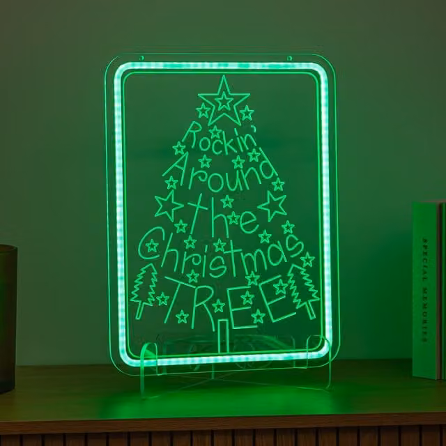 Samuel Alexander Green Neon Rockin' Around the Christmas Tree LED Sign, 40cm, USB Powered