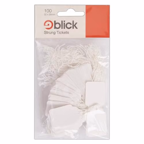 Blick White Hanging Paper Tickets, Rectangular, 22.68 mm x 3.5 mm, 100 Labels