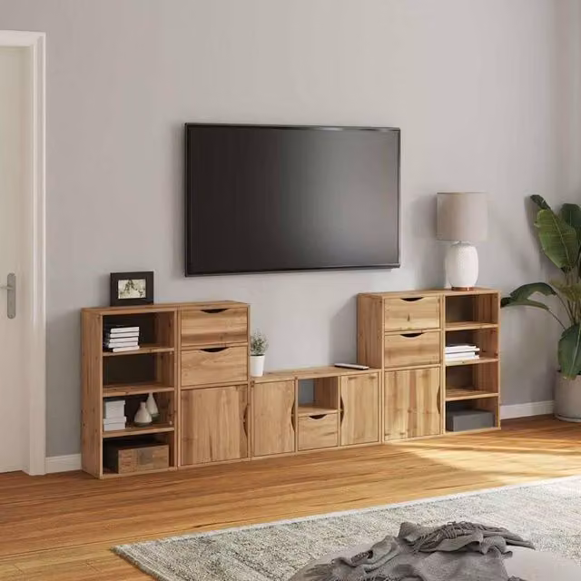 Berkfield Home ODDA 5 Piece Solid Wood Pine TV Unit with Storage in Brown – 1
