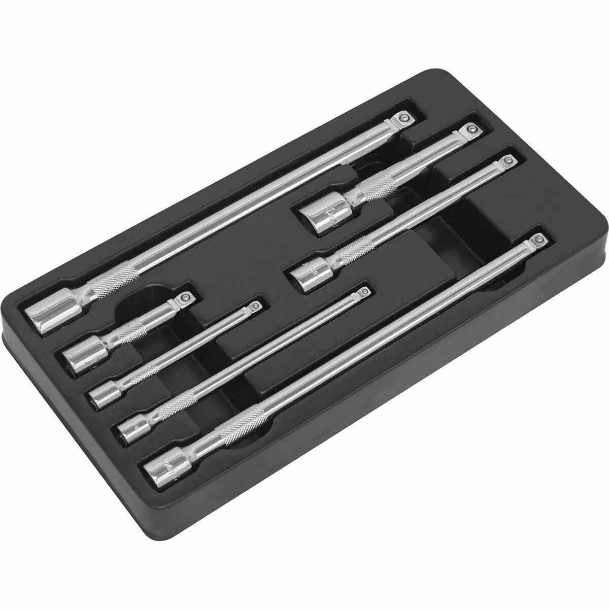 Loops 7 Piece Wobble and Rigid Extension Bar Set in Chrome Vanadium Steel, 1/4", 3/8" and 1/2" Sq Drive, Silver and Multicolour – 2