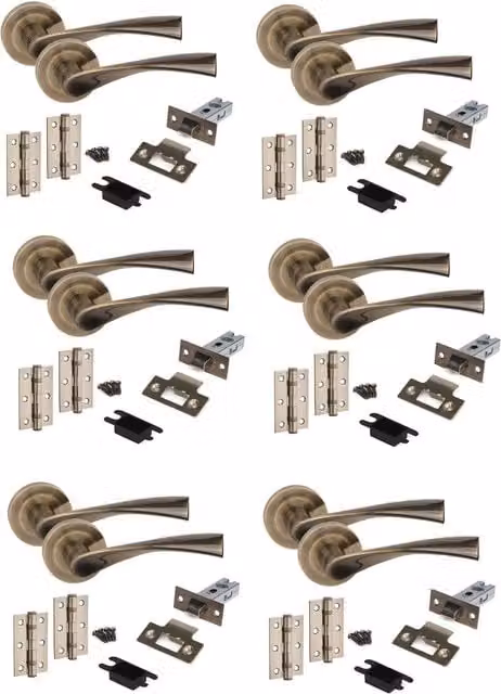 Golden Grace Brass Door Handles, 6 Pack, Gold and Bronze Finish