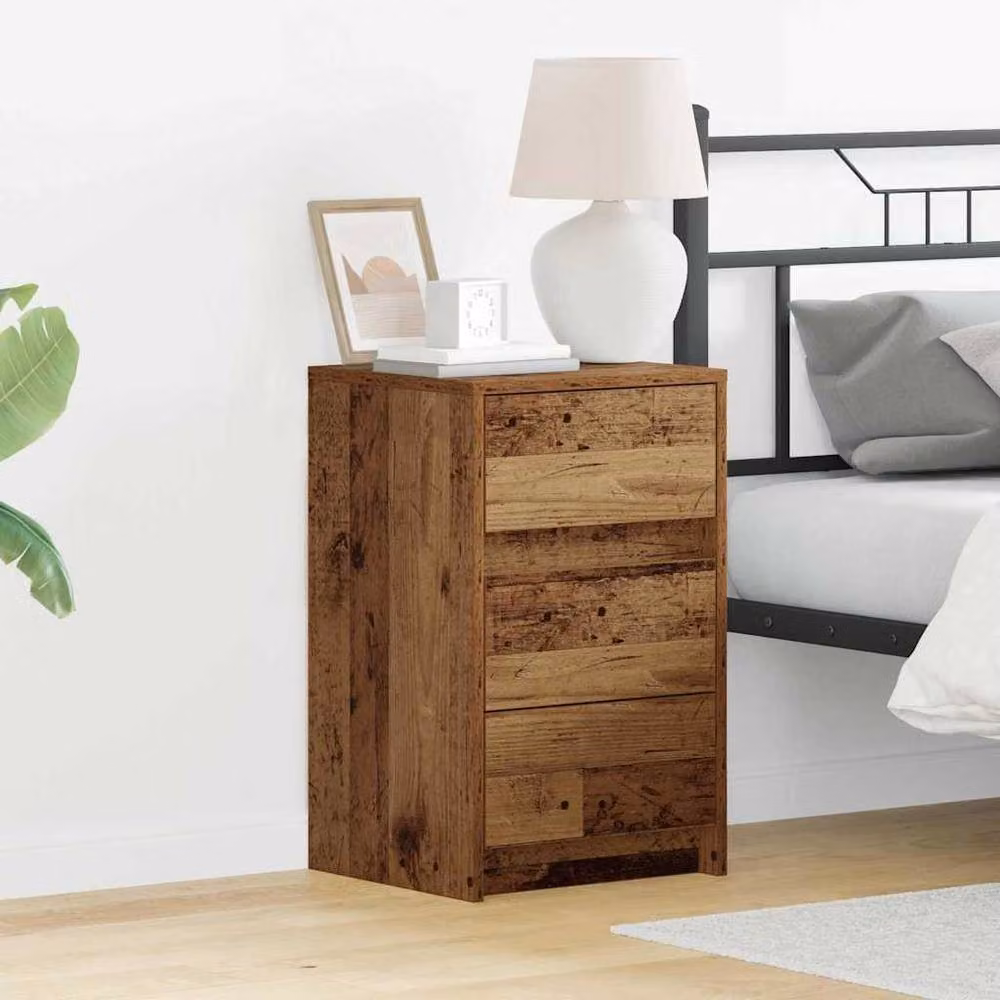 Berkfield Home Traditional Bedside Cabinet with Integrated LED Lights in Brown Antique Oak Wood – 2