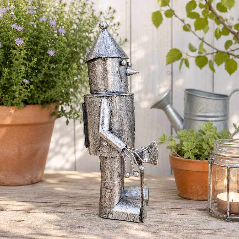 Marco Paul Solar Tin Man Garden Ornament with LED Heart in Metallic Silver – 5