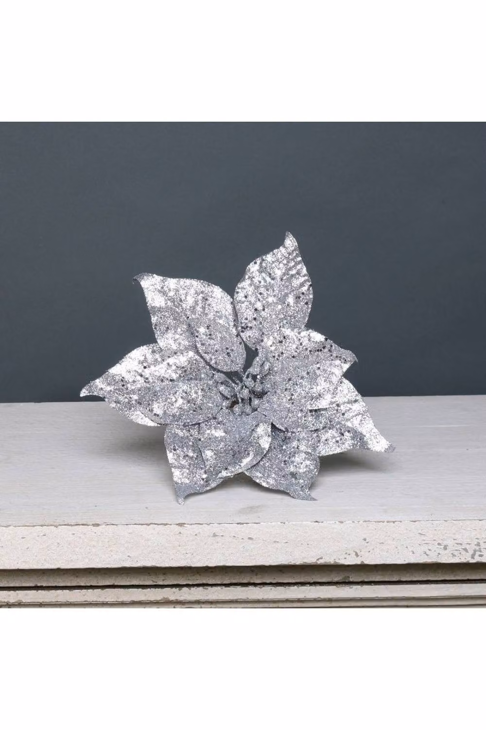 KDMD Silver Glitter Poinsettia Pick 4 Pack – 2