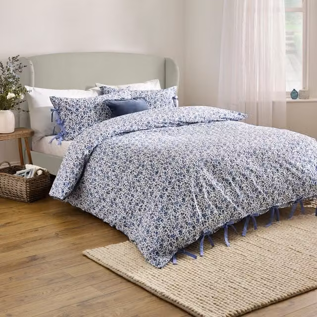 Make It A Home Hannah Floral Blue Cotton Duvet Cover Set, W: 200 cm x D: 200 cm