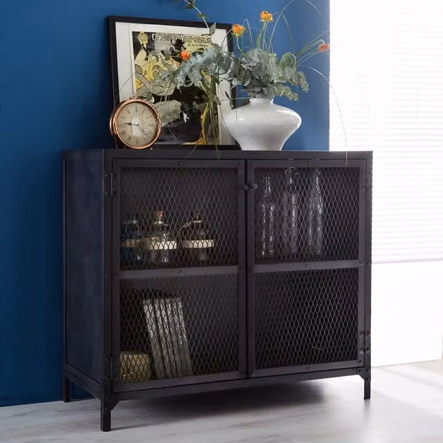 IH Design Modern Black Matt Metal 2 Door Sideboard