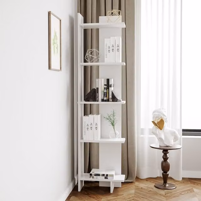 Livingandhome 5 Tier Corner Wooden Display Unit and Bookcase in White