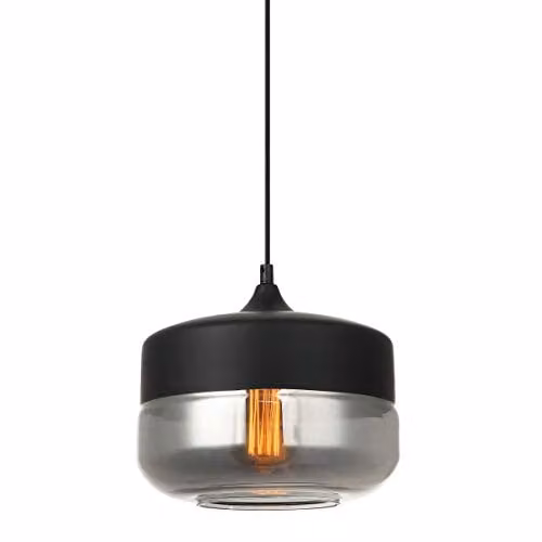 Italux Molina Modern Suspended Pendant Light with Black Metal and Smoky Grey Glass Shade, E27 Dimmable